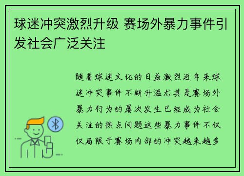 球迷冲突激烈升级 赛场外暴力事件引发社会广泛关注 球迷冲突激烈升级 赛场外暴力事件引发社会广泛关注